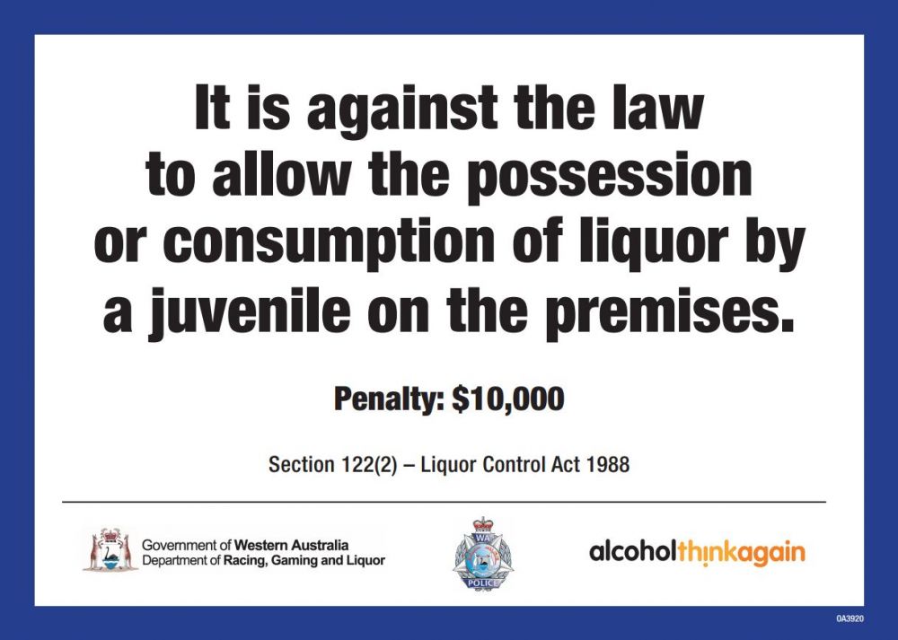 It is against the law to allow the possession or consumption of liquor by a juvenile on the premises