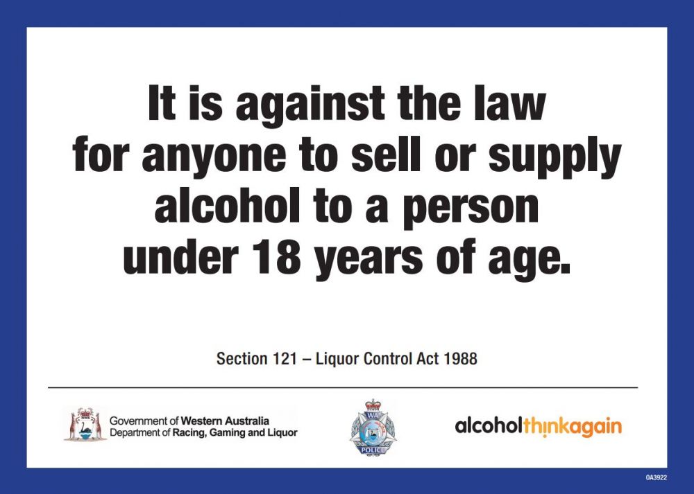 It is against the law to sell or supply alcohol to a person under 18 years of age