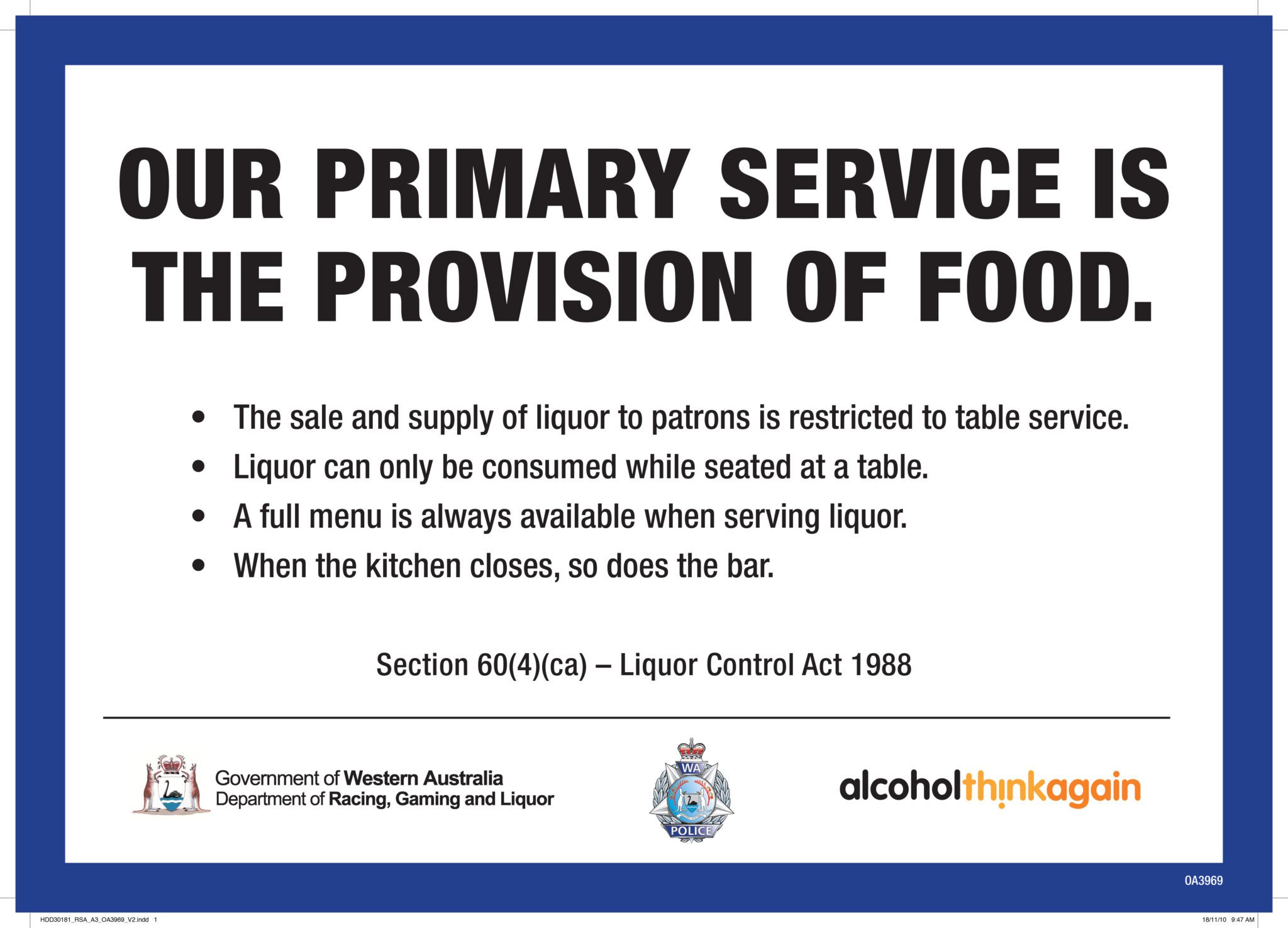RESPONSIBLE SERVICE OF ALCOHOL RSA & OFFICIAL POSTERS Australian